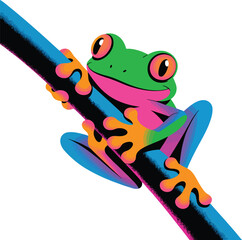 Obraz premium Vibrant Green Frog Illustration on Gradient Branch