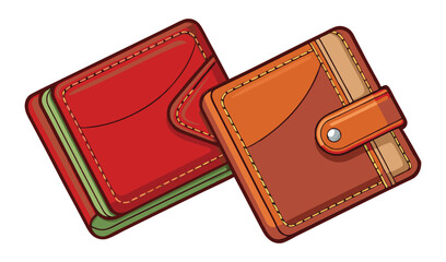 Photo of two richly colored leather wallets, one red and one brown, rest isolated on white background