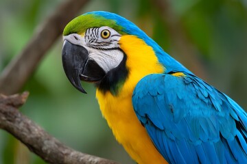 Obraz premium Vibrant blue and yellow macaw in natural habitat