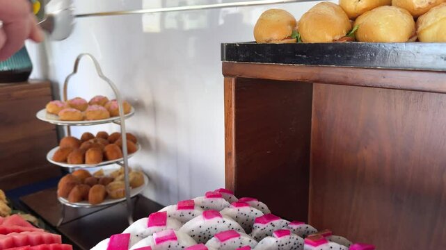 Display of bakery in Paris, France. Sandwiches and wraps and bread. High quality 4k footage