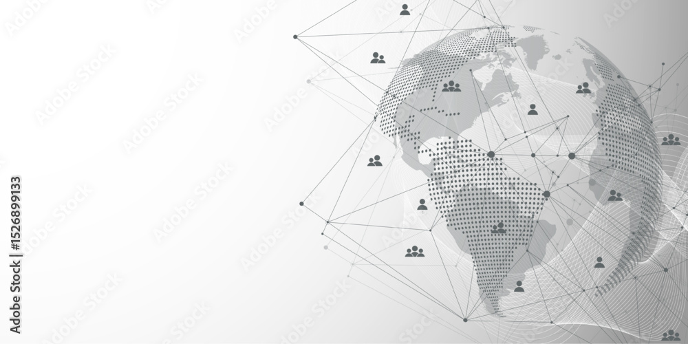 Fototapete Global network connection concept. Big data visualization. Social network communication in the global computer networks. Internet technology. Business. Science. Vector illustration