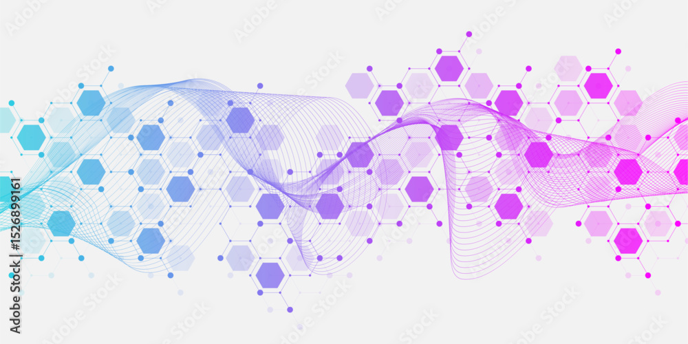 Poster molecular abstract structure and genetic engineering dna. healthcare and medicine background concept