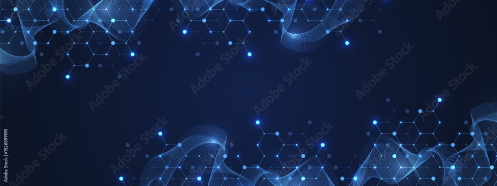 Poster molecular abstract structure and genetic engineering dna. healthcare and medicine background concept