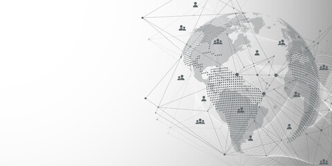 Global network connection concept. Big data visualization. Social network communication in the global computer networks. Internet technology. Business. Science. Vector illustration