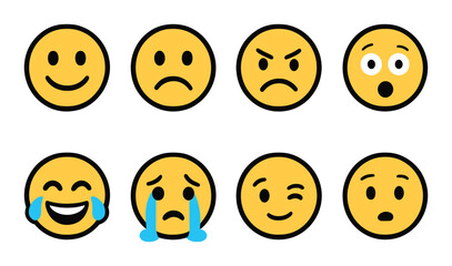 Emoji face icons set &ndash; flat, expressive and emotive symbol collection