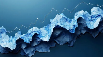 Financial data visualization with a rising trend line over an icy landscape.