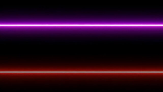 Two parallel lines of vibrant red, blue, and purple neon light glow against a black background