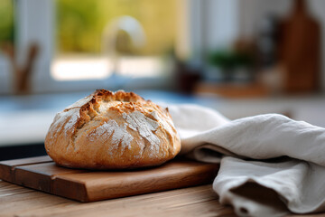 Freshly baked artisan bread on a wooden cutting board