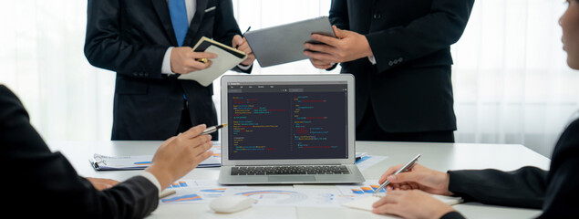 Software development programming on computer screen for brisk application and program coding
