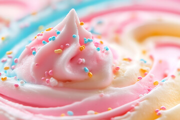 Colorful frosting with sprinkles on a sweet dessert