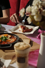 Turkish Menemen and Cold Drinks in Cozy Setup