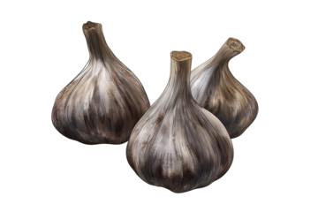 Whole Black Garlic Heads for Culinary Use on Transparent Background
