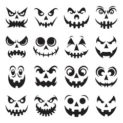 Obraz premium Halloween vector. Set of Scary Halloween Pumpkin Faces. Vector Collection of Spooky Jack-o’ Lantern Expressions for Halloween Decorations, Stickers, and Design Elements