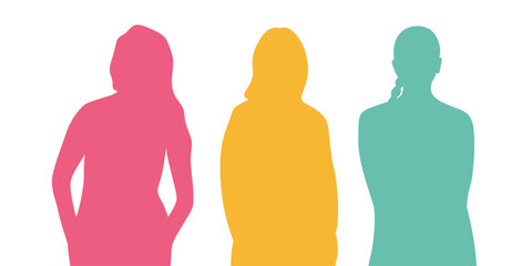 Silhouettes of women in vector, flat style. People in vector.