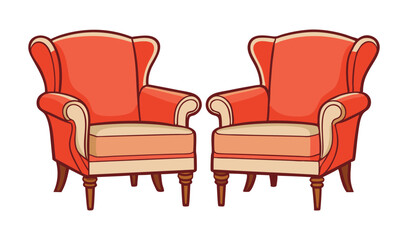 Photo of two coralcolored wingback armchairs await, isolated on white background