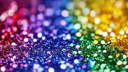 Rainbow glitter background with blurred bokeh effect.