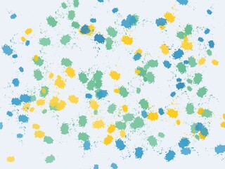 white background with drops of green blue and yellow paints