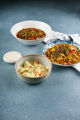 Fresh Vegetable Salad with Meat and Bread