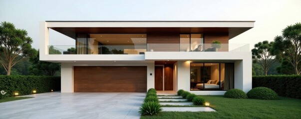 Modern minimalist house exterior showcasing sleek lines and natural materials, modern, contemporary, minimalist