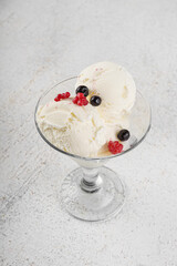 Vanilla Ice Cream with Berries in Glass Cup
