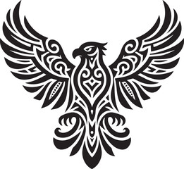 Obraz premium Tribal black vector eagle with outstretched wings.