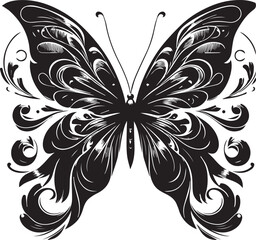Elegant black vector butterfly with delicate wings.