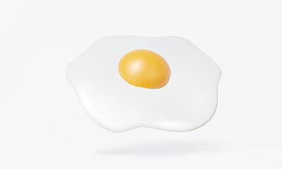 Fried egg with yellow orange yolk 3D vector icon minimal cartoon style isolated on pastel background. protein nutrition healthy breakfast cook freshness realistic design cute. illustration element