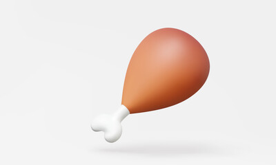 3D vector drumstick icon fried chicken leg isolated on pastel background. hot eat fastfood nutrition restaurant snack menu realistic graphic design. illustration element