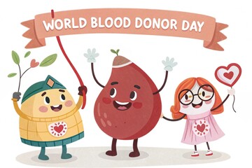 World blood donor day cartoon illustration