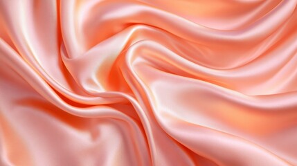 Fototapeta premium Abstract flowing silk fabric texture, beautiful draped shimmering satin background in peach pink