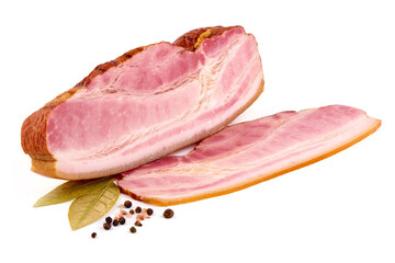 Smoked Bacon Slices, isolated on white background.
