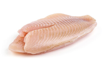 Fresh Tilapia Fish Fillet, Isolated White Background