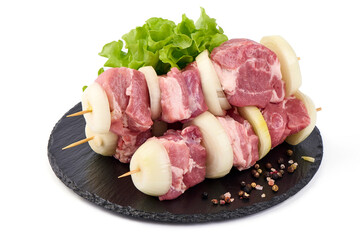 Pork Skewers with Onion, isolated on white background.