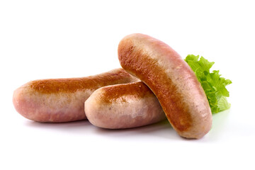 Grilled Sausages with Lettuce, isolated on white background.