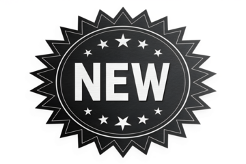 Black new product label badge isolated on transparent background