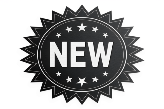 Black new product label badge isolated on transparent background