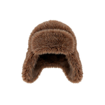 Brown faux fur trapper hat isolated on transparent background
