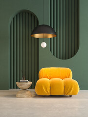 Memphis style conceptual interior room 3d illustration