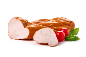Smoked turkey breast, isolated on white background.