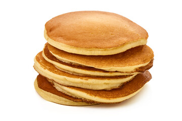 Stack of fluffy pancakes, isolated on white background