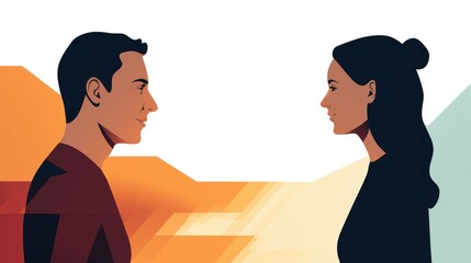 communication between man and woman minimalistic illustration