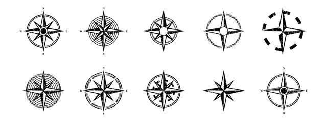 Vintage Wind Sign Compass Rose and Nautical Navigation Element for Old Maritime Map, Retro Directional Symbol Vector Illustration