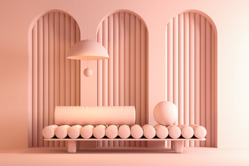Memphis style conceptual interior room 3d illustration