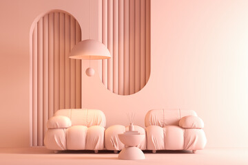 Memphis style conceptual interior room 3d illustration