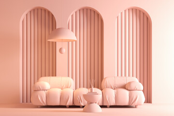 Memphis style conceptual interior room 3d illustration