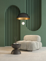 Memphis style conceptual interior room 3d illustration