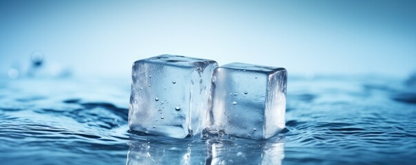 cold frozen ice cubes in water