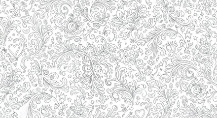 Intricate black and white floral pattern with swirls and leaves vector illustration