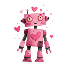 Cute Pink Robot with Heart and Smiley Face, Celebrating Love and Joy