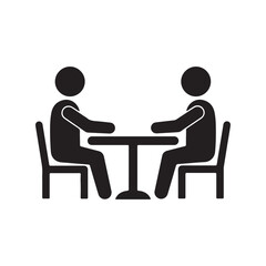 Fototapeta premium Two people sitting opposite each other at a table, simple pictogram